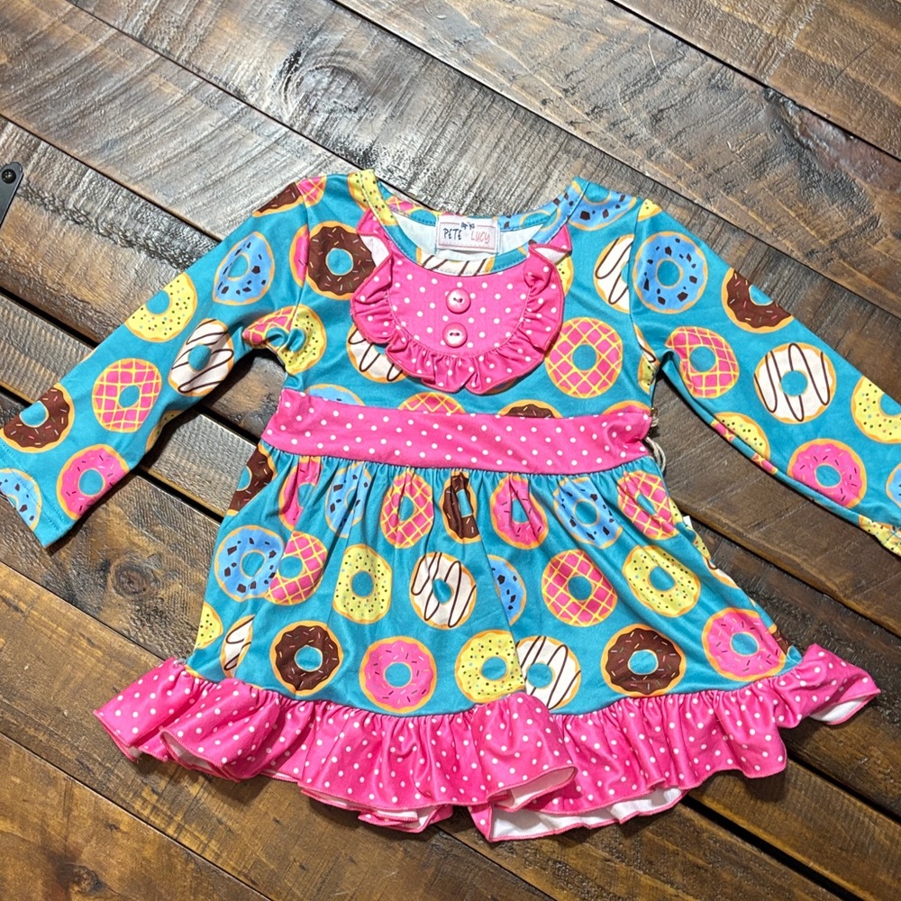 Colorful Donut Print Kids Casual Dress